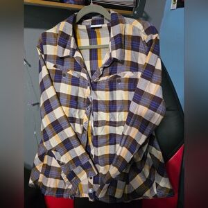 Columbia Plaid Button-Up Shirt in Blue and Yellow NWT XL